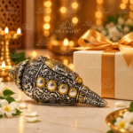 DN Crafts German Silver Ganesha Shankh | Lord Ganesha Decorative Conch with Traditional Carved Design | Pooja & Home Temple Décor | Diwali, Ganesh Chaturthi & Festive Gift - Image 4