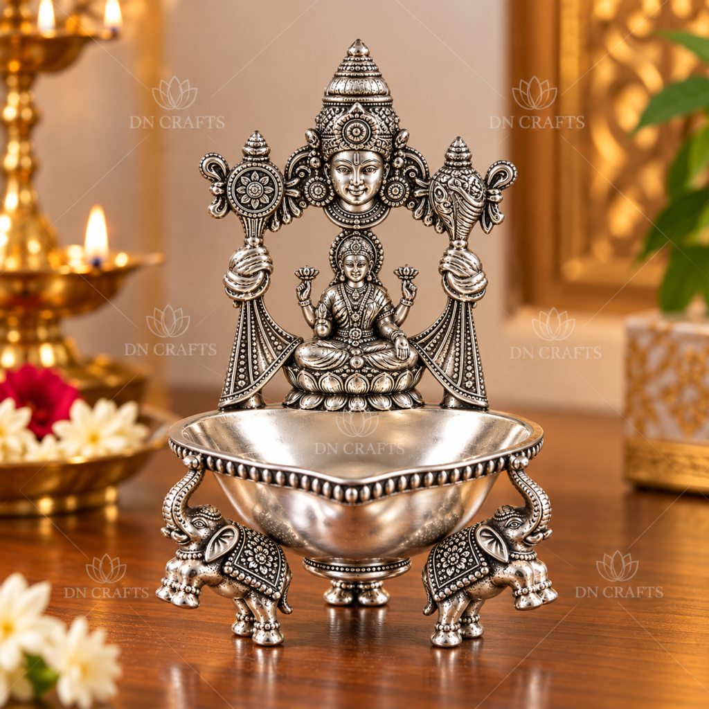 DN Crafts Balaji Lakshmi Deepa 170 German Silver Pooja Diya